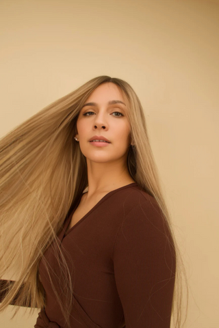 Zelda Hair 16/8A Ash silky straight lace top wig, 28 inches, a luxury wig designed for Jewish wigs and hair loss solutions.