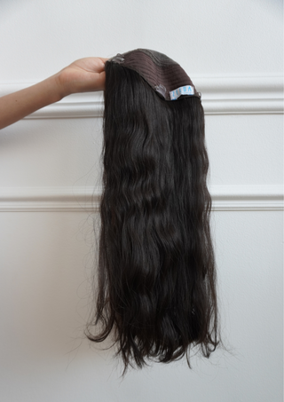 Dark Lace Topper 24 inches by Zelda Hair, offering a natural look as a virgin hair wig for alopecia and Jewish wigs.