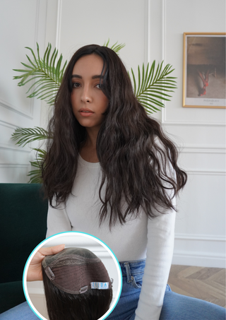 Zelda Hair 24-inch Lace Topper in Dark, a luxurious virgin hair wig designed for Jewish wigs and alopecia wigs.